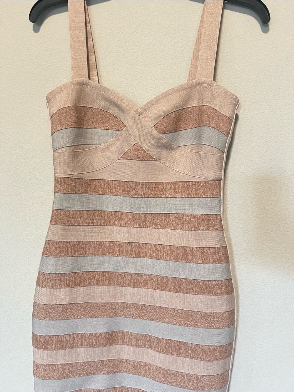 Pastel Striped Bodycon Bandage Mini Dress- Sleeveless - Picture 3 of 9